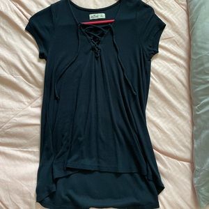 Navy Lace Up Front Hollister Tee…Super soft!